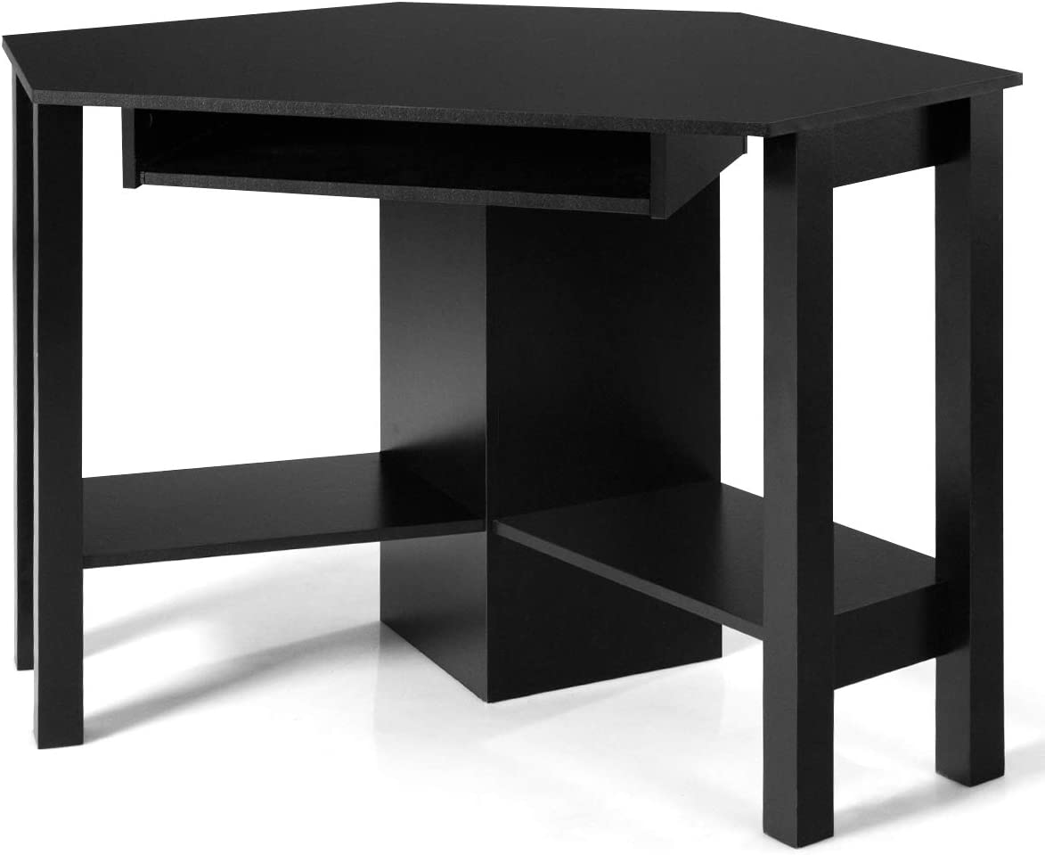 Corner Desk, Corner Computer Desk with Smooth Keyboard Tray for Small Space