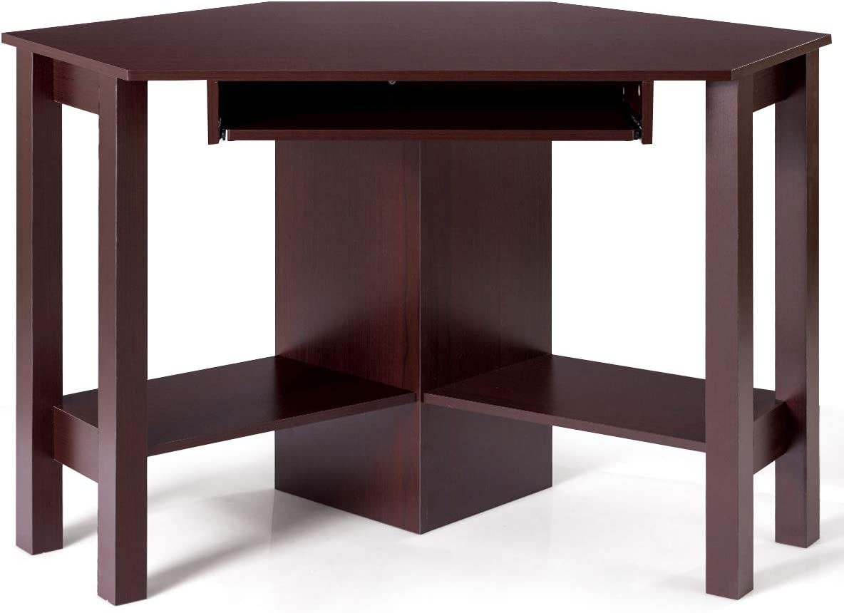 Corner Desk, Corner Computer Desk with Smooth Keyboard Tray for Small Space