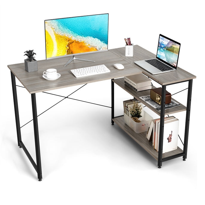 Shaped Computer Desk with Reversible Shelves