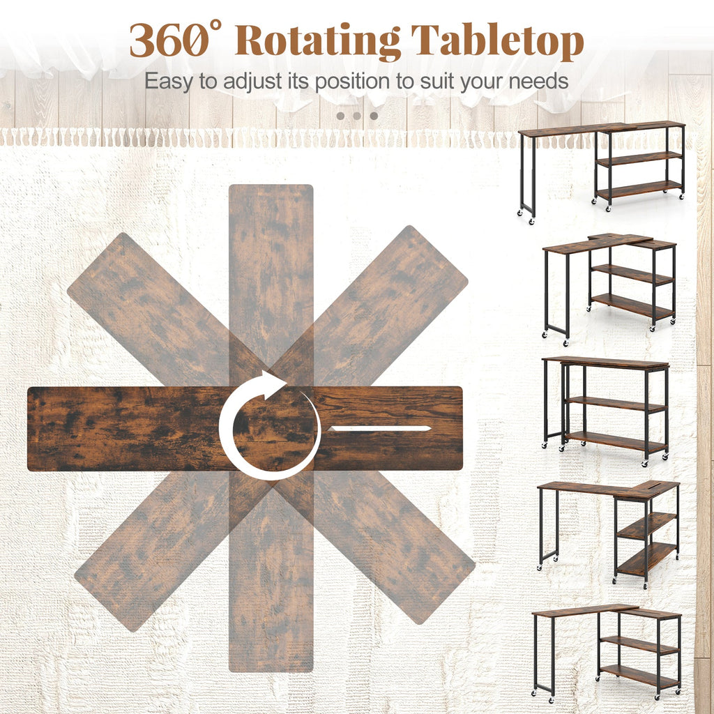 Large Mobile Couch Table with 2-Tier Storage Shelves
