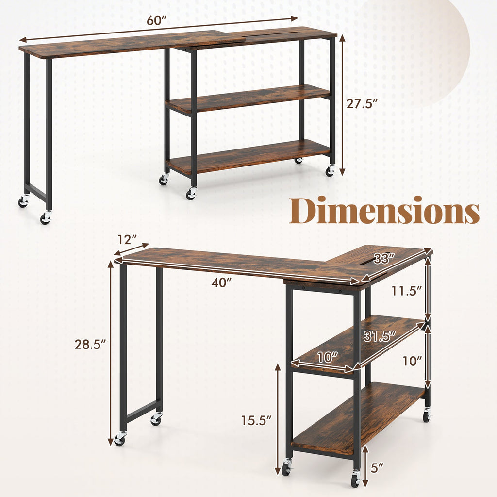Large Mobile Couch Table with 2-Tier Storage Shelves