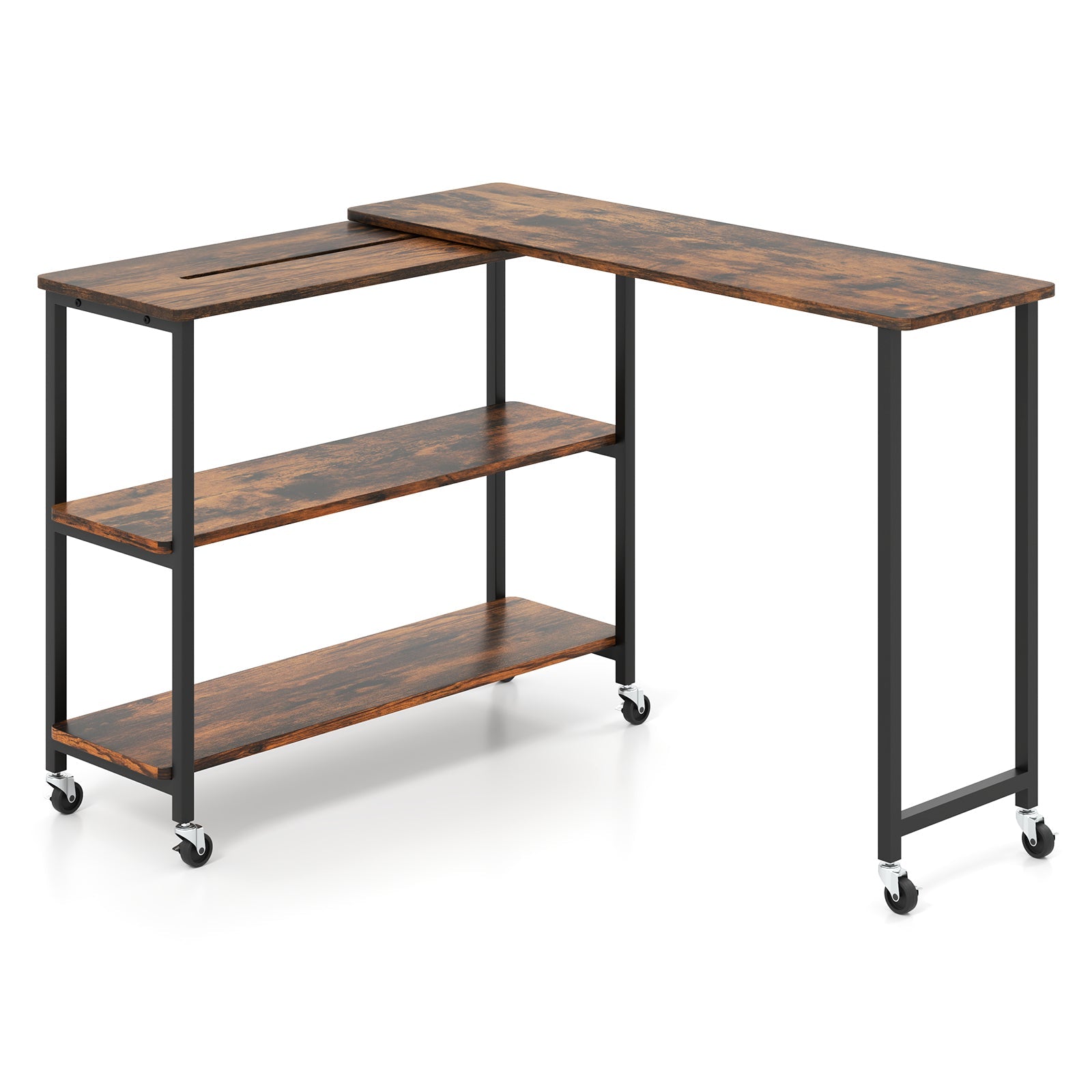 Large Mobile Couch Table with 2-Tier Storage Shelves