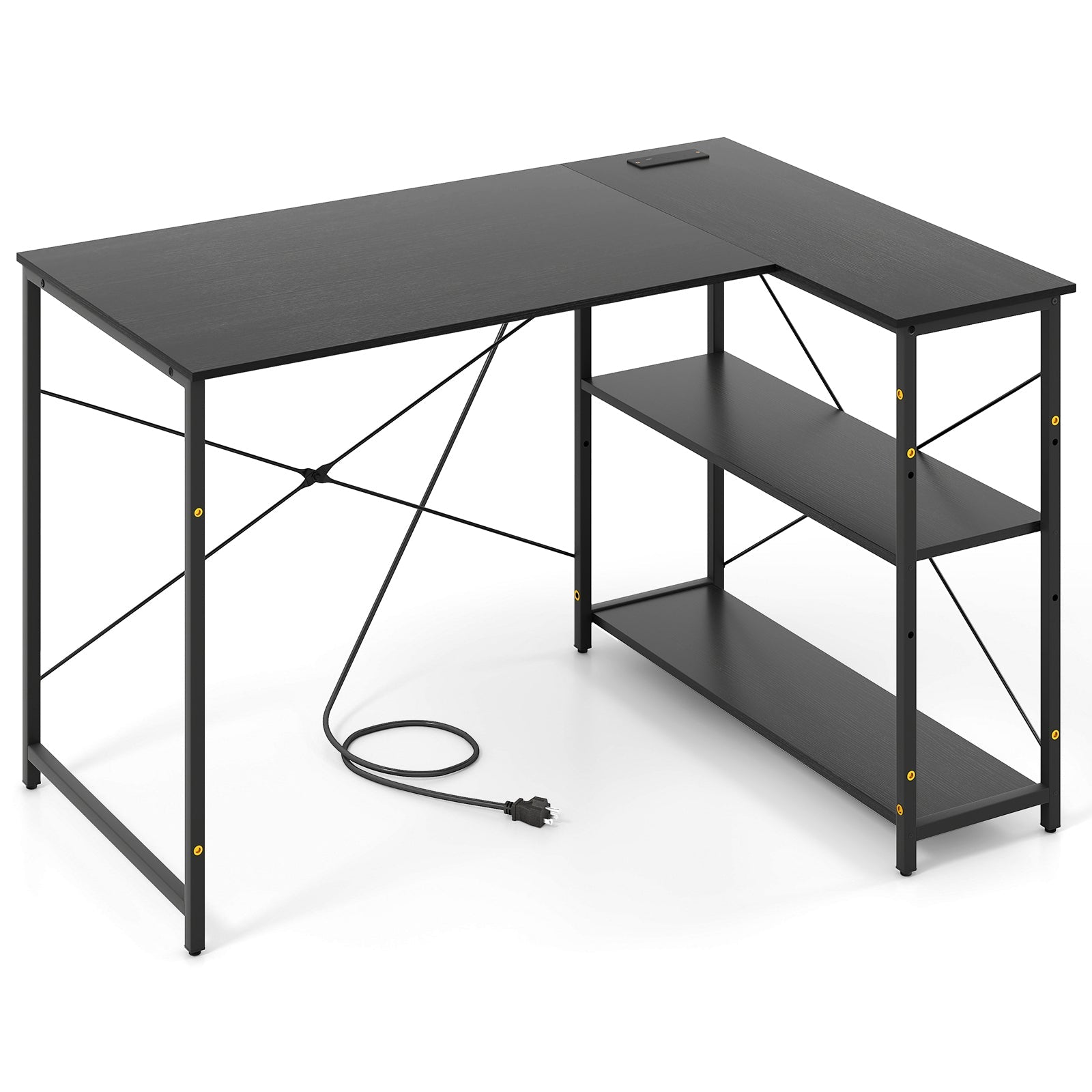 Shaped Computer Desk with Reversible Shelves
