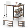 360°Rotating Sofa Side Table, Mobile End Table with 2-Tier Storage Shelves