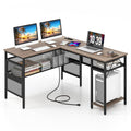 Reversible L-Shaped Computer Desk with Charging Station & Shelves