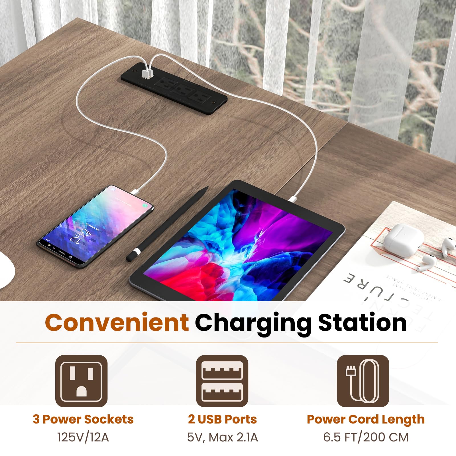 Reversible L-Shaped Computer Desk with Charging Station & Shelves