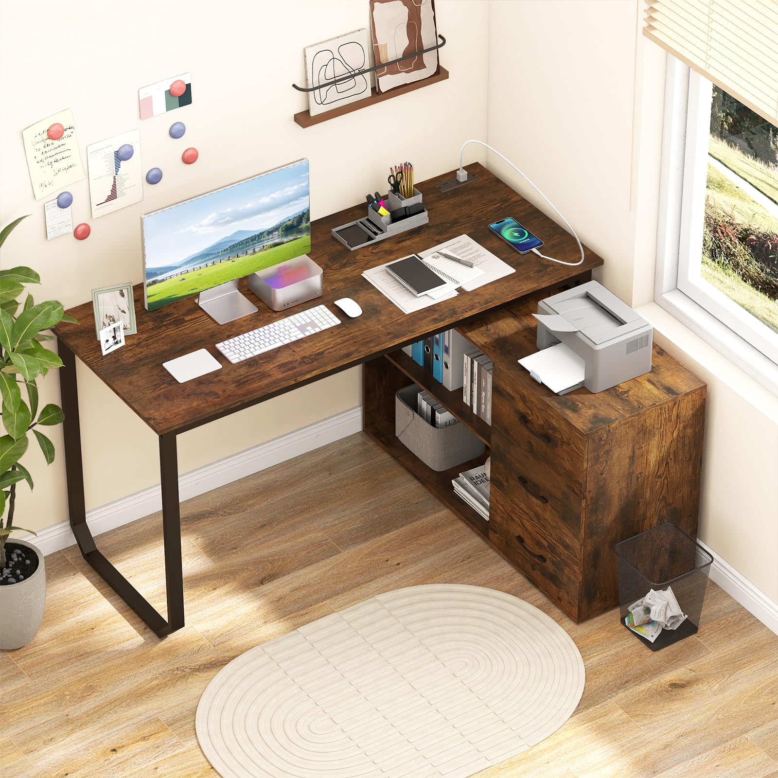 Reversible L Shaped Desk with 3 Drawers