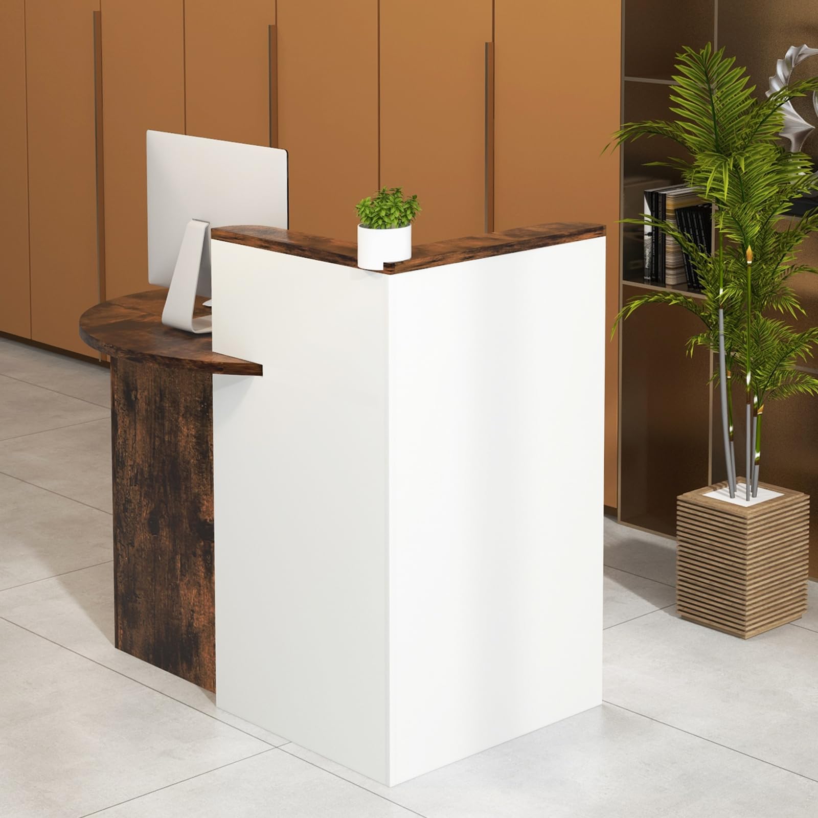 Reception Desk, Front Counter Desk with Lockable Drawer & Adjustable Shelf