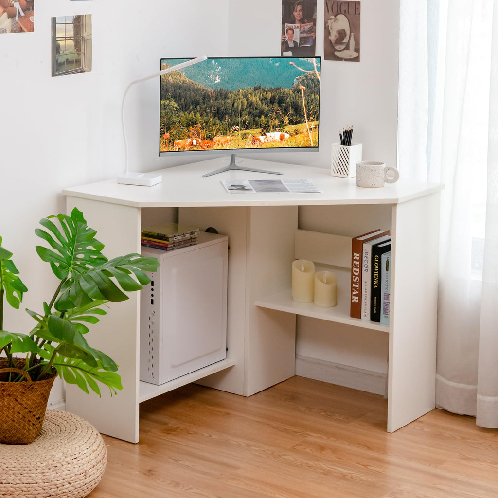 Corner Desk, 90 Degrees Triangle Corner Computer Desk for Small Space