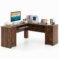 Shaped Office Desk with Storage Drawers & Keyboard Tray