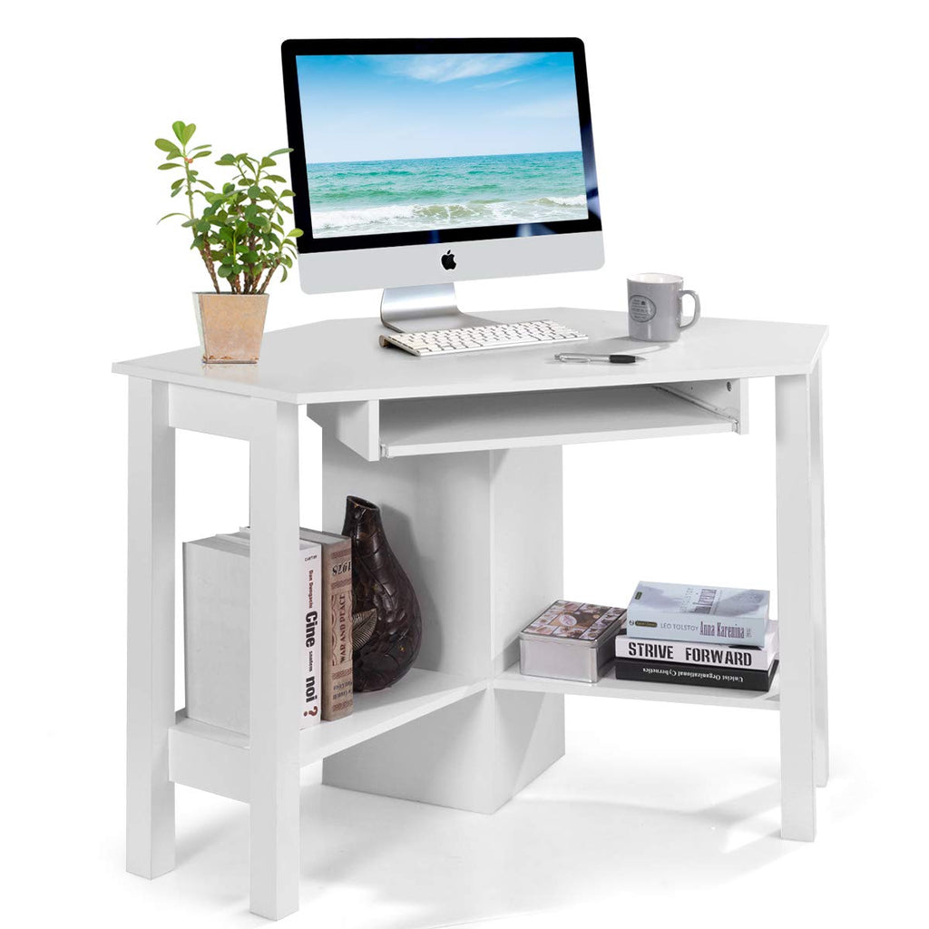 Corner Desk, Corner Computer Desk with Smooth Keyboard Tray for Small Space