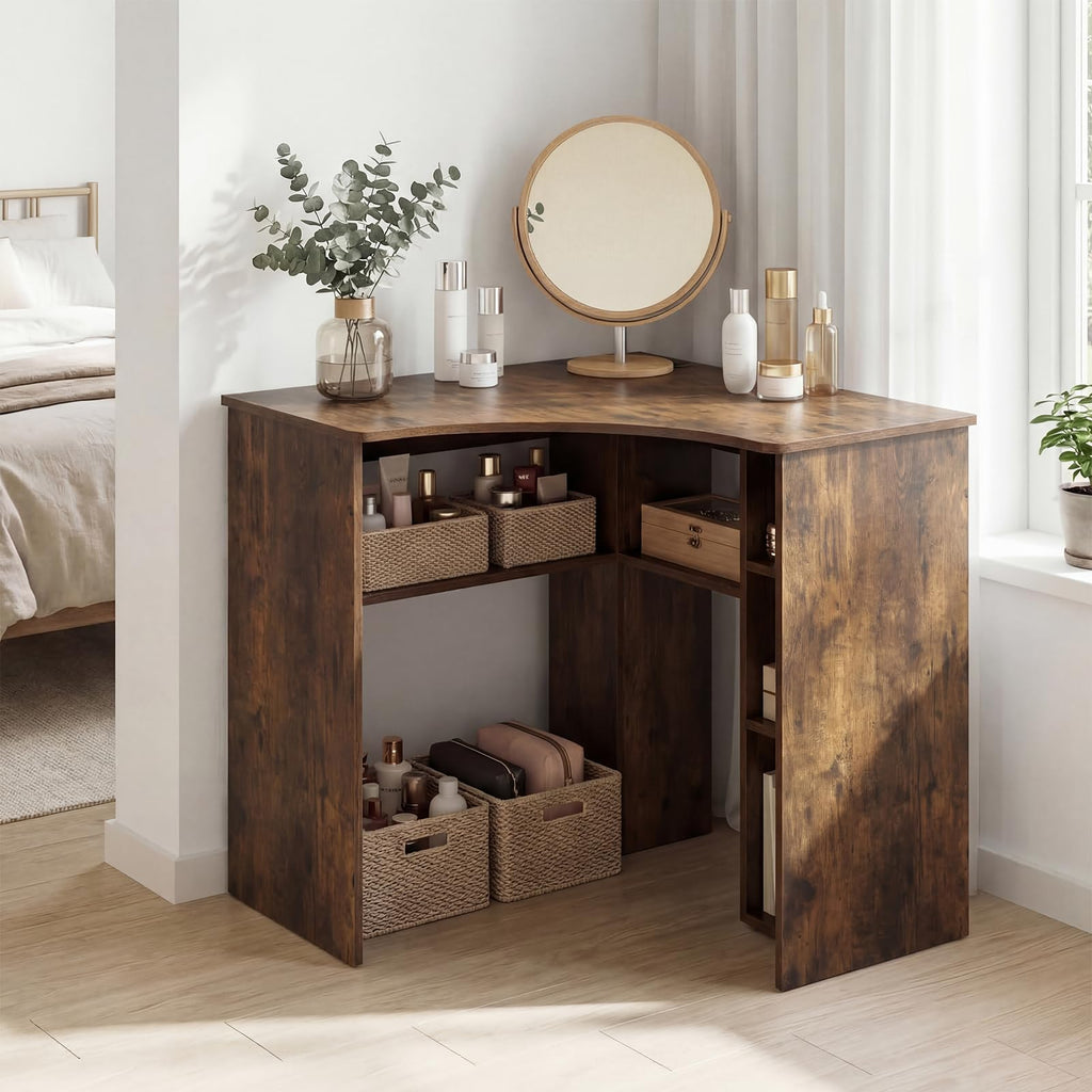 Degree Triangle Corner Desk with Charging Station & Open Storage Shelves