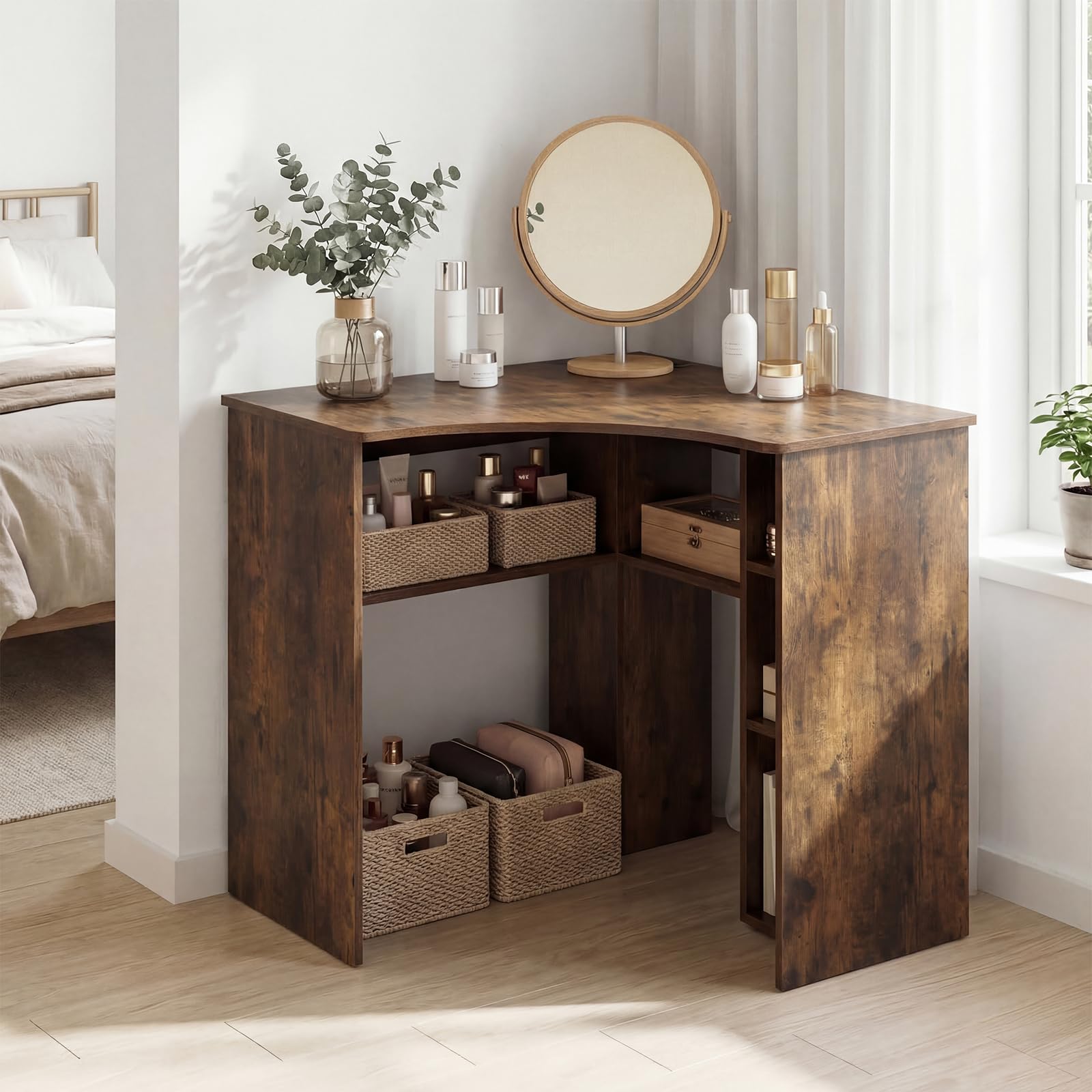Degree Triangle Corner Desk with Charging Station & Open Storage Shelves