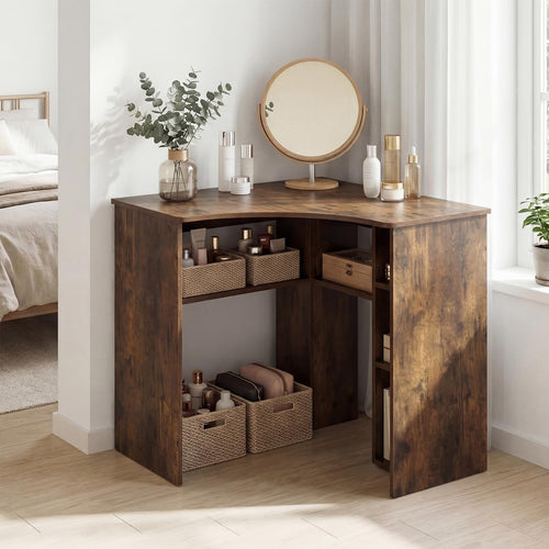Degree Triangle Corner Desk with Charging Station & Open Storage Shelves