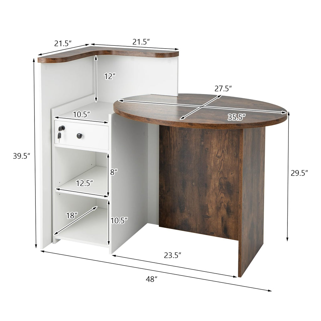 Reception Desk, Front Counter Desk with Lockable Drawer & Adjustable Shelf