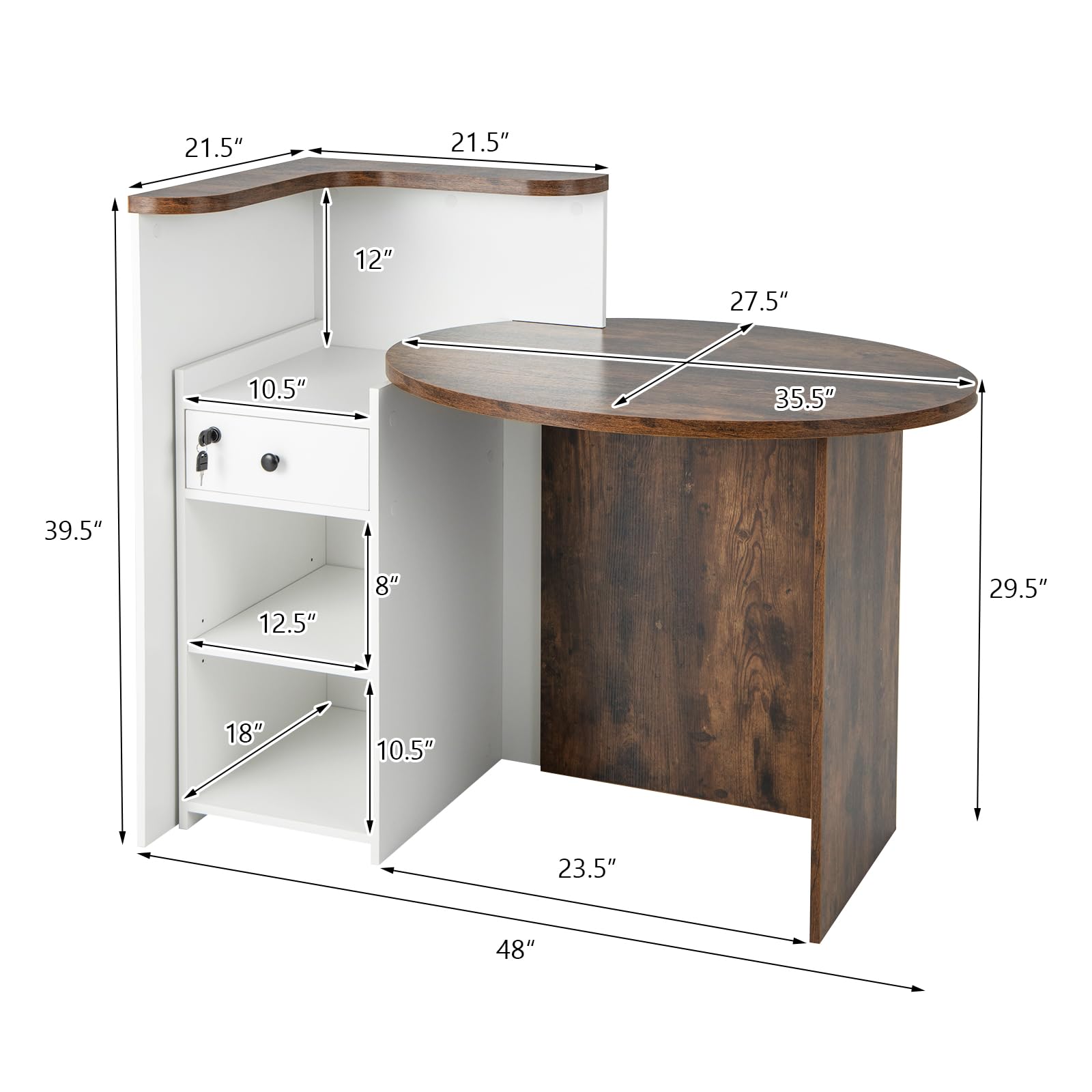 Reception Desk, Front Counter Desk with Lockable Drawer & Adjustable Shelf