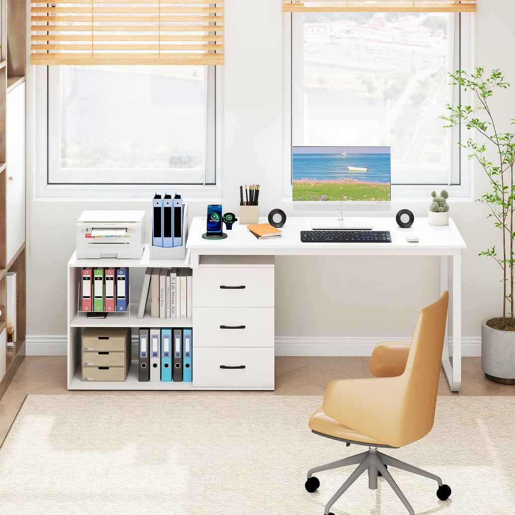 Reversible L Shaped Desk with 3 Drawers
