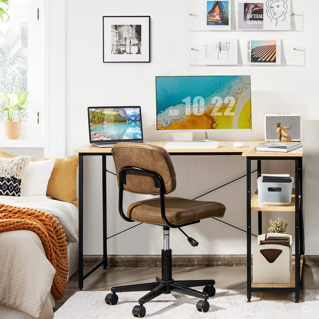 Shaped Computer Desk with Reversible Shelves