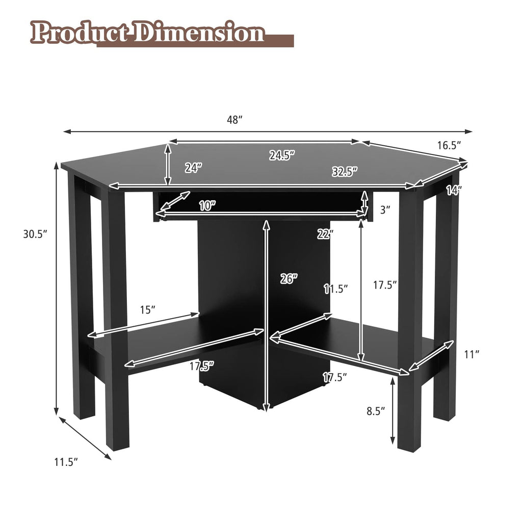 Corner Desk, Corner Computer Desk with Smooth Keyboard Tray for Small Space
