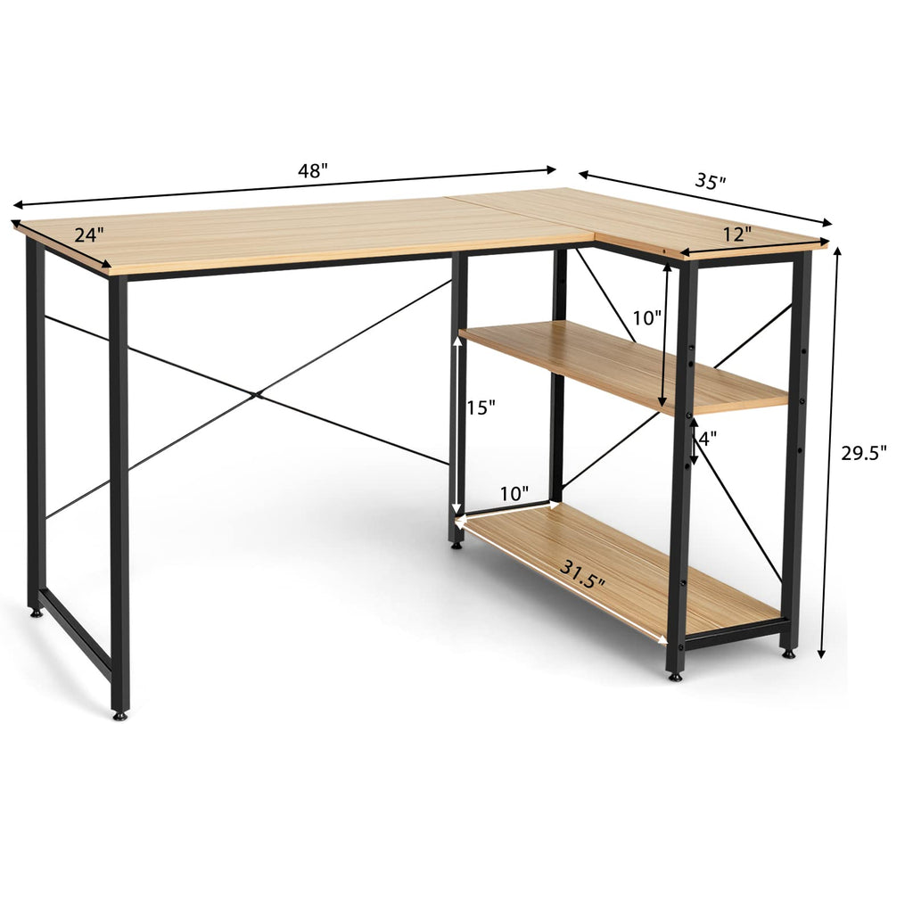 Shaped Computer Desk with Reversible Shelves