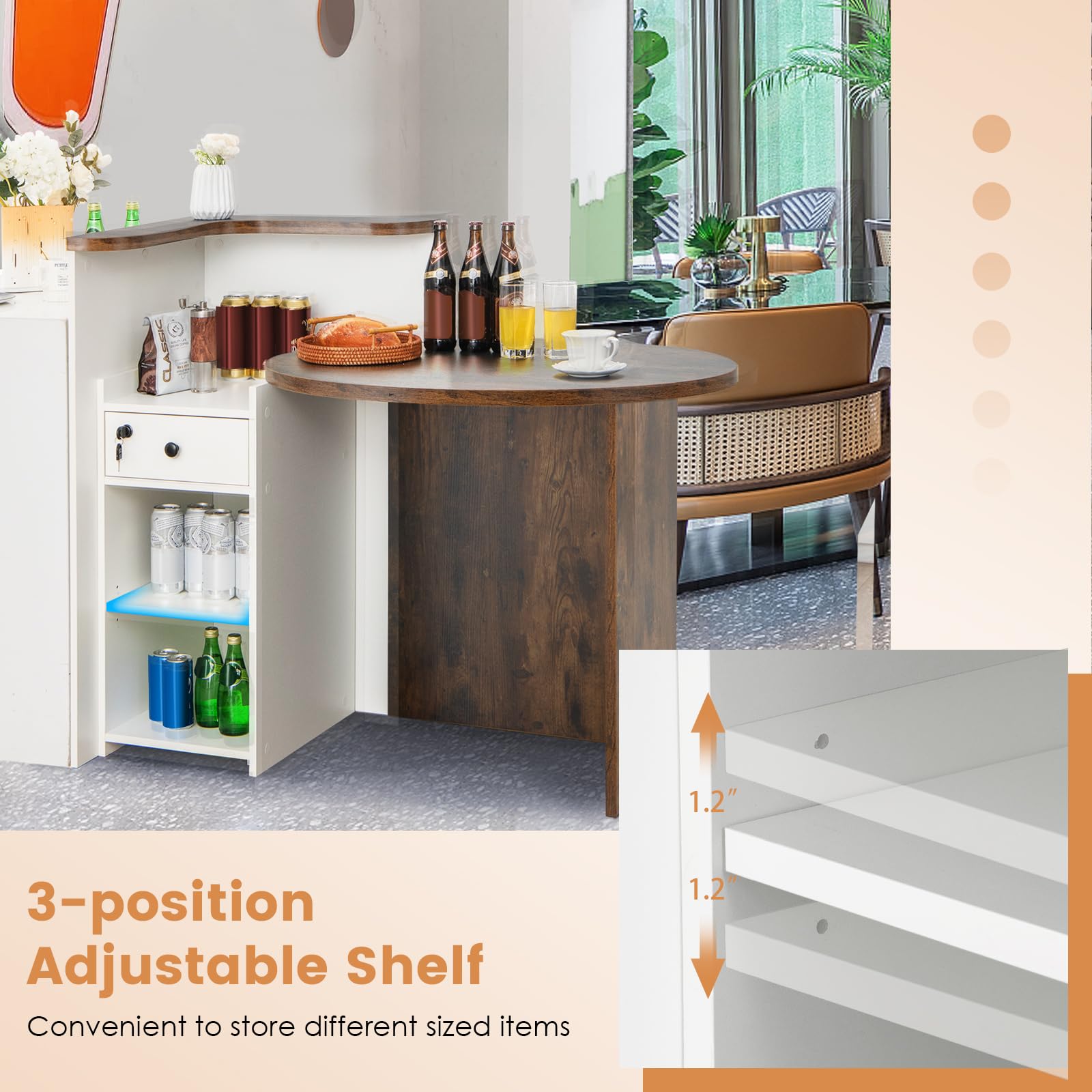 Reception Desk, Front Counter Desk with Lockable Drawer & Adjustable Shelf