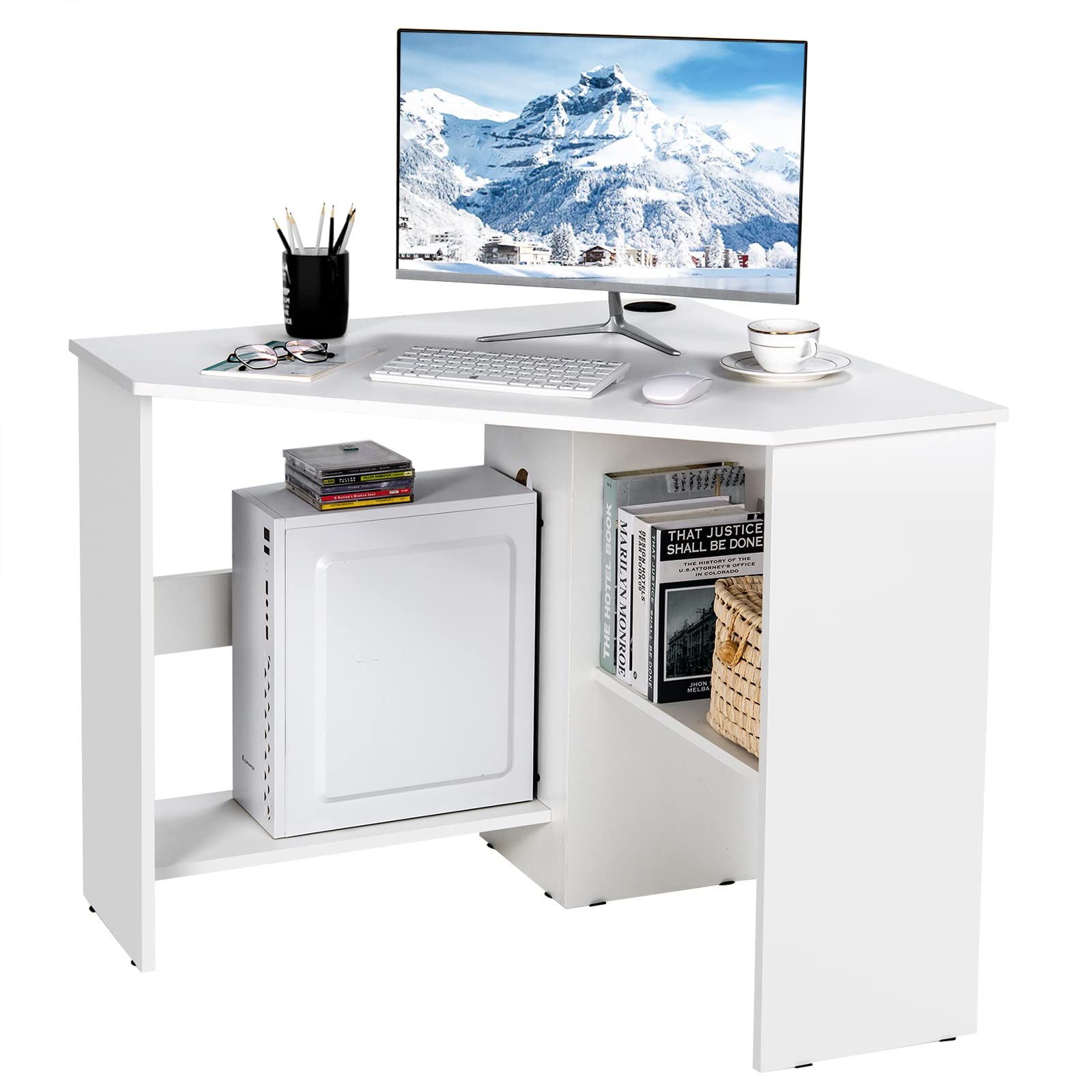 Corner Desk, 90 Degrees Triangle Corner Computer Desk for Small Space