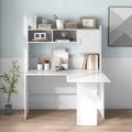 Shaped Desk with Storage Hutch, Corner Computer Desk with Shelves & Cabinet, White