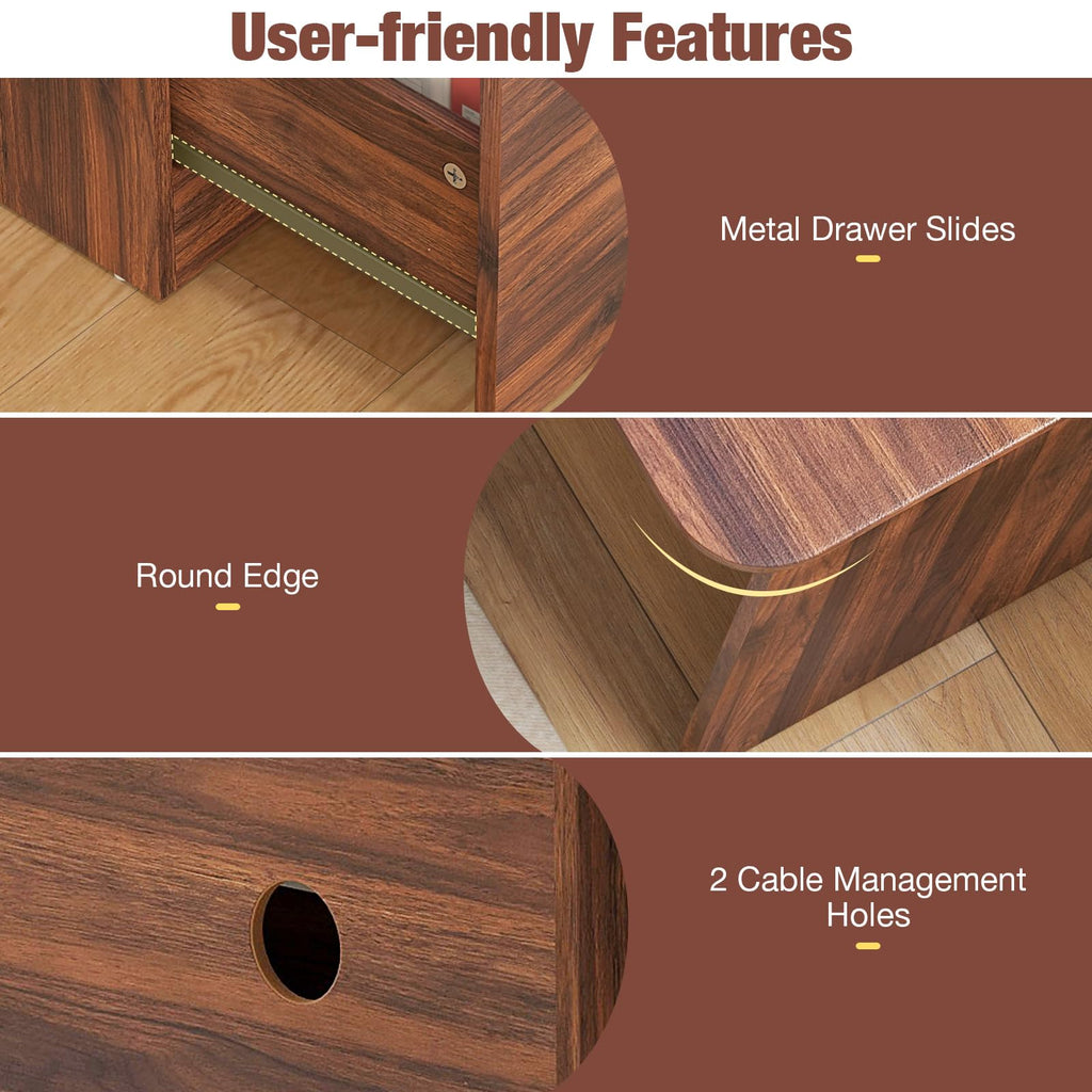 Shaped Desk with 2 Storage Drawers, 59” Corner Computer Desk with File Drawer & Open Shelf