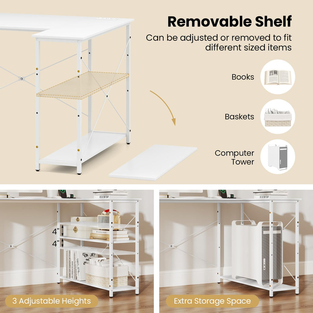 Shaped Computer Desk with Reversible Shelves