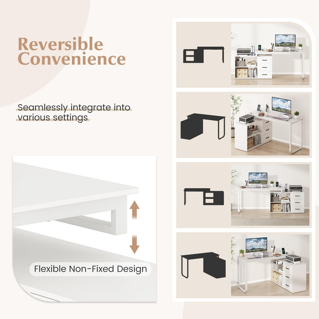 Reversible L Shaped Desk with 3 Drawers