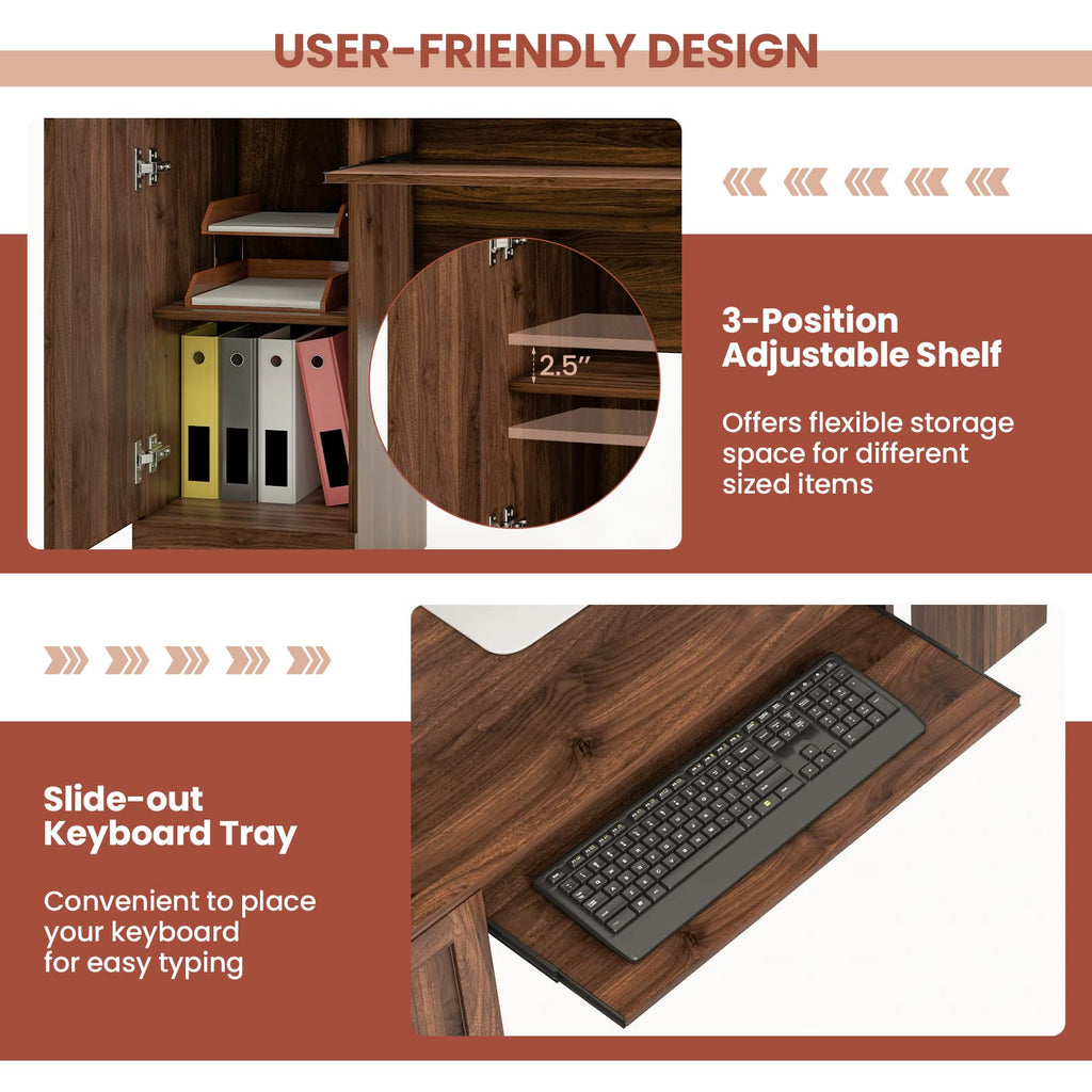 Shaped Office Desk with Storage Drawers & Keyboard Tray