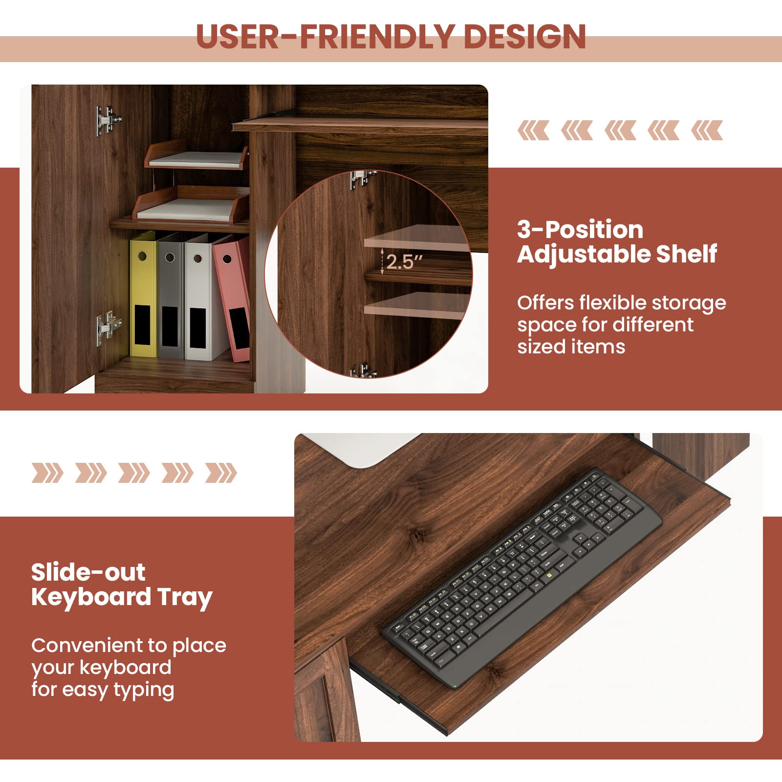 Shaped Office Desk with Storage Drawers & Keyboard Tray