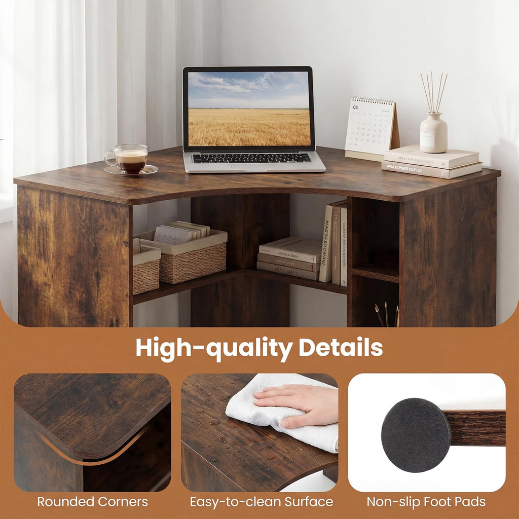 Degree Triangle Corner Desk with Charging Station & Open Storage Shelves