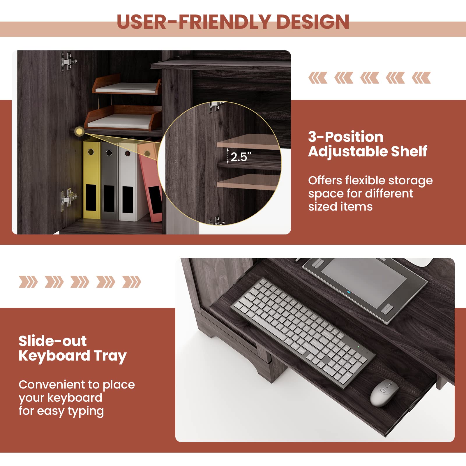 Shaped Office Desk with Storage Drawers & Keyboard Tray