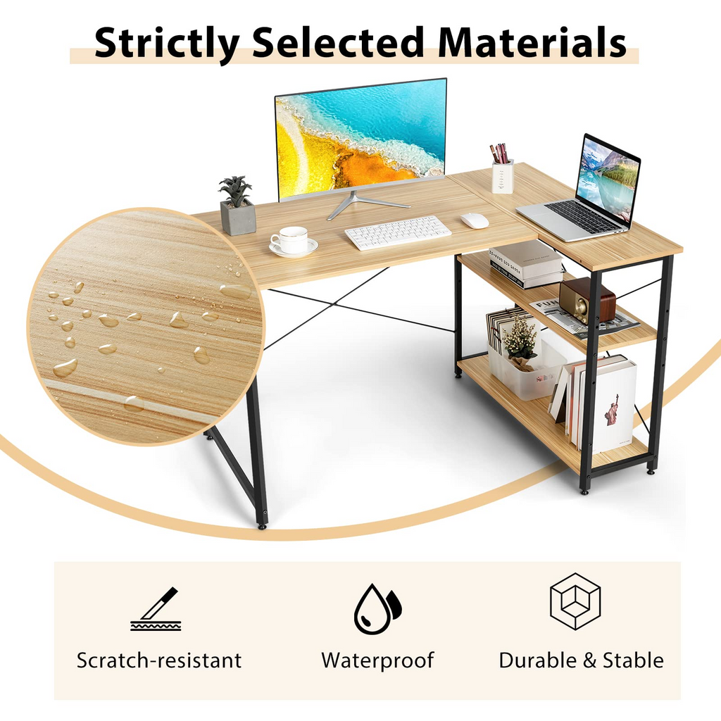 Shaped Computer Desk with Reversible Shelves