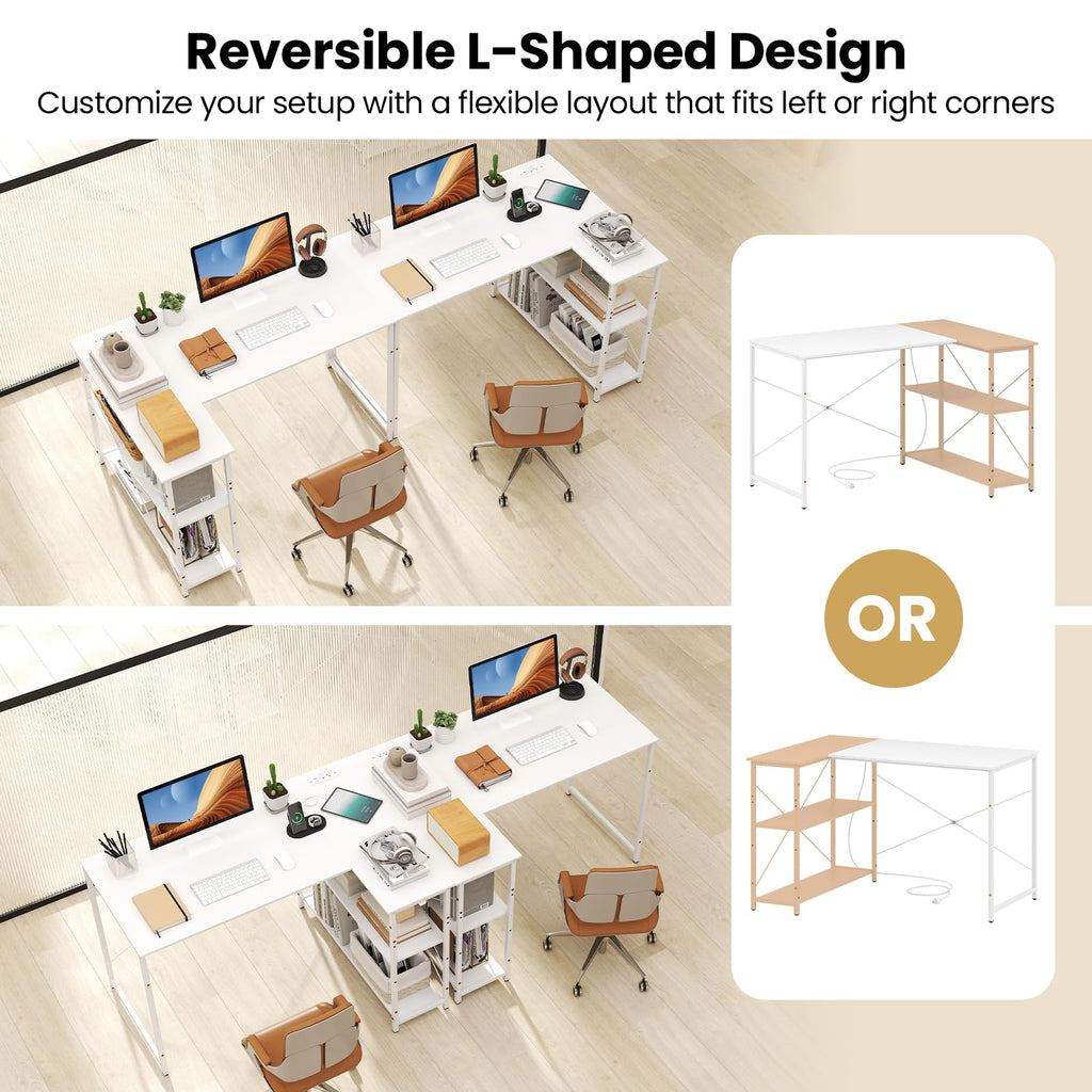 Shaped Computer Desk with Reversible Shelves