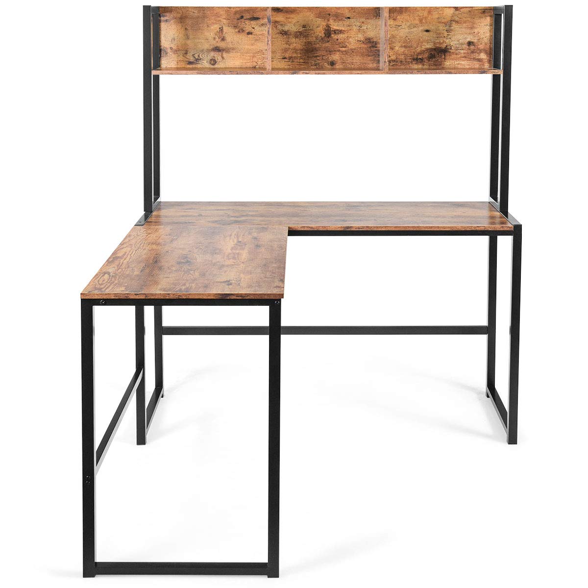 Reversible L-Shaped Desk with Hutch, Space Saving Corner Computer Desk with Storage Bookshelf