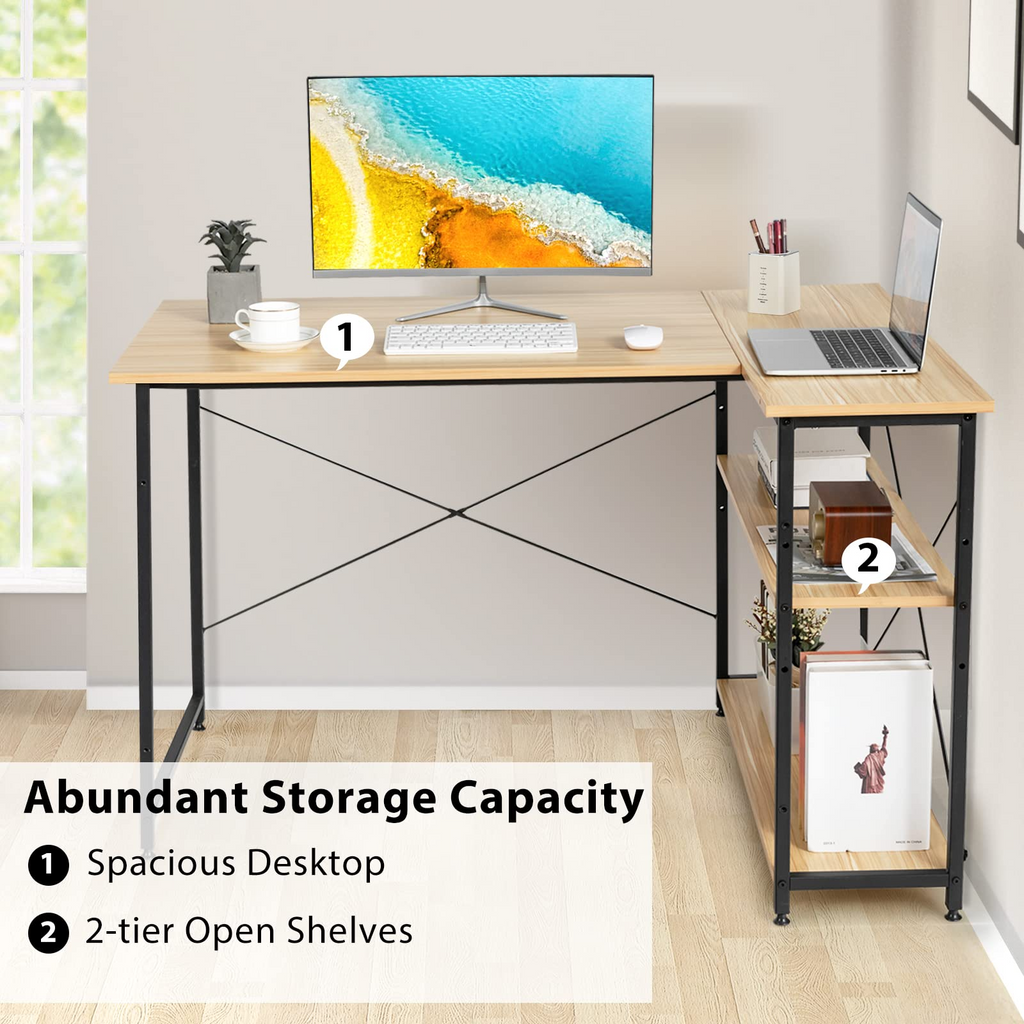 Shaped Computer Desk with Reversible Shelves